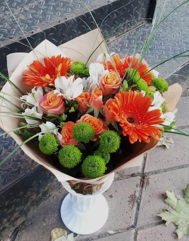 Букет цветов из: Герберы, Хризантемы, Альстромерии и Розы в Павлищево