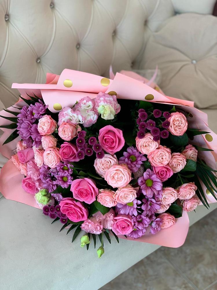 Букет цветов из: Хризантемы, Розы и Лизиантусы в Павлищево