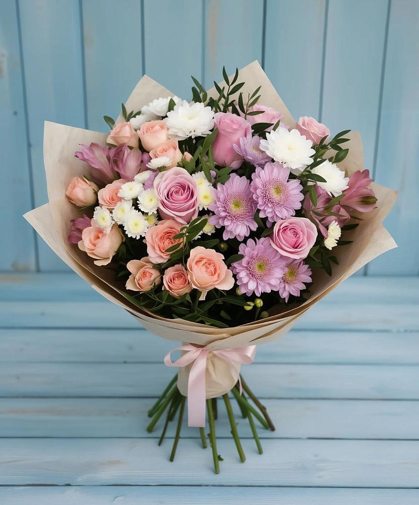 Букет цветов из: Хризантемы, Розы и Альстромерии в Павлищево