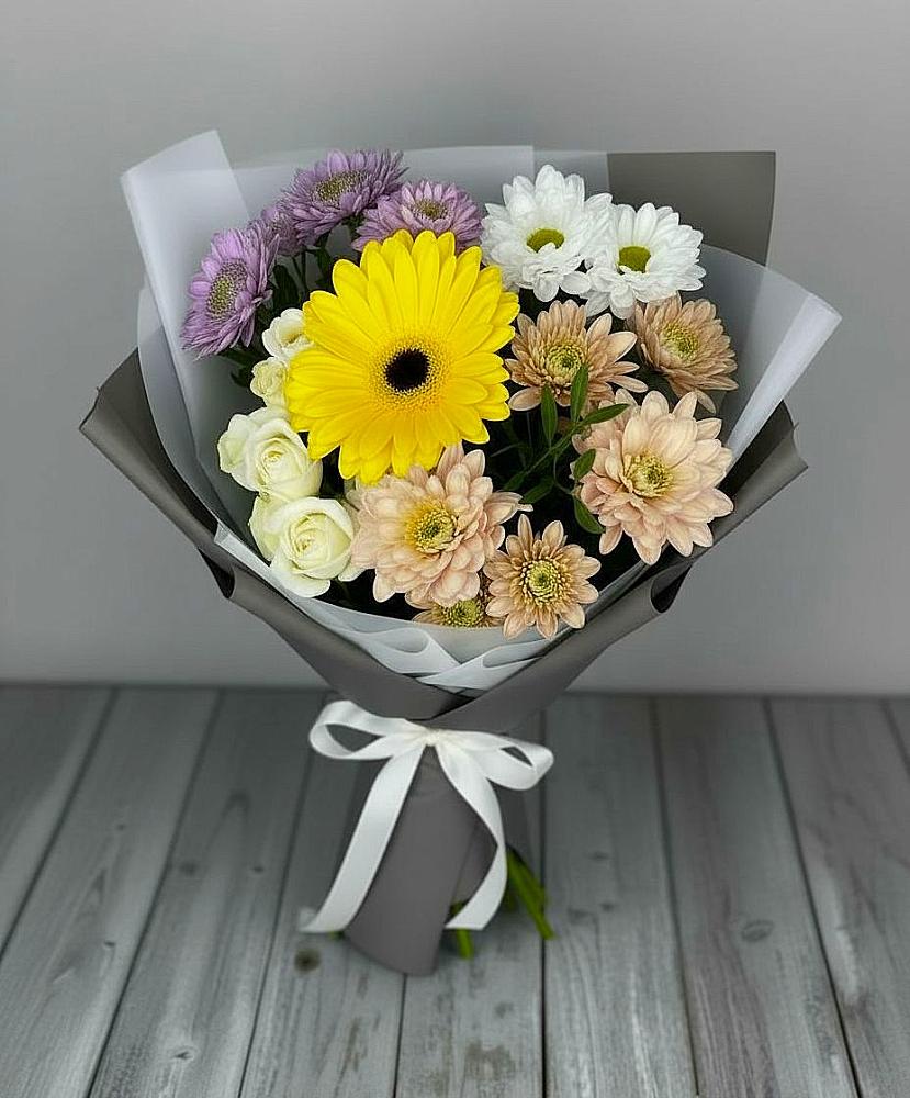Букет цветов из: Розы, Герберы и Хризантемы в Павлищево