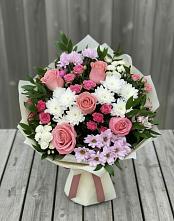 Букет цветов из:  Альстромерии, Гвоздики, Розы и Хризантемы в Павлищево