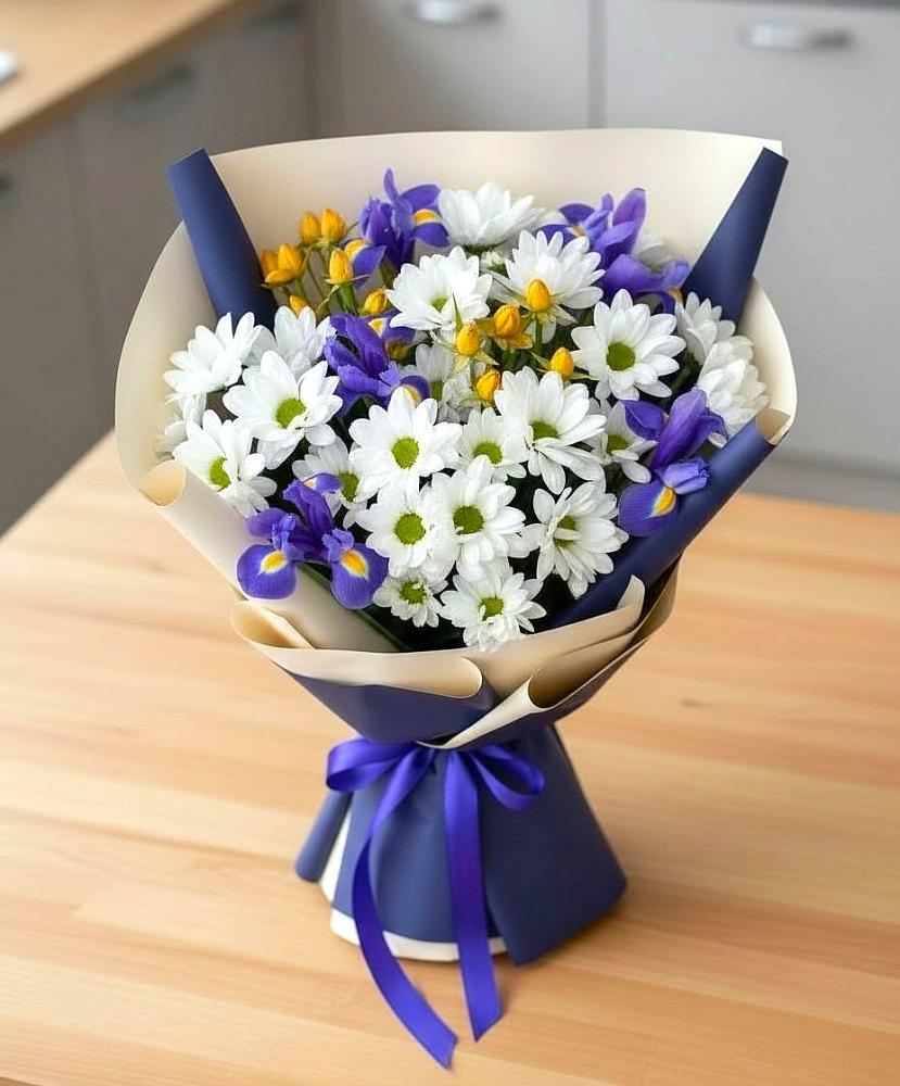 Букет цветов из: Розы, Ирисы и Хризантемы в Павлищево