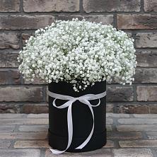 Цветочная композиция из Гипсофила в шляпной коробке в Павлищево