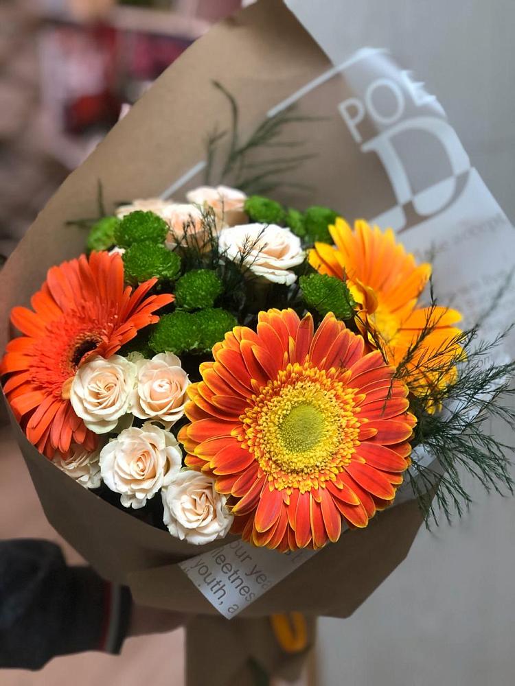 Букет цветов из: Герберы, Хризантемы и Розы в Павлищево
